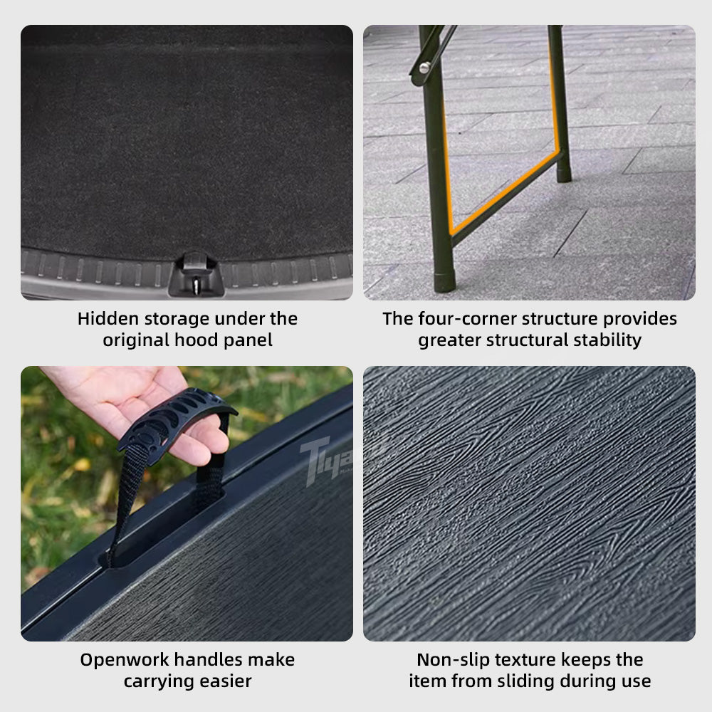 Hidden Camping Table for Tesla Model Y (2020-2026+) -Trunk Storage Picnic Set with 4 Stools