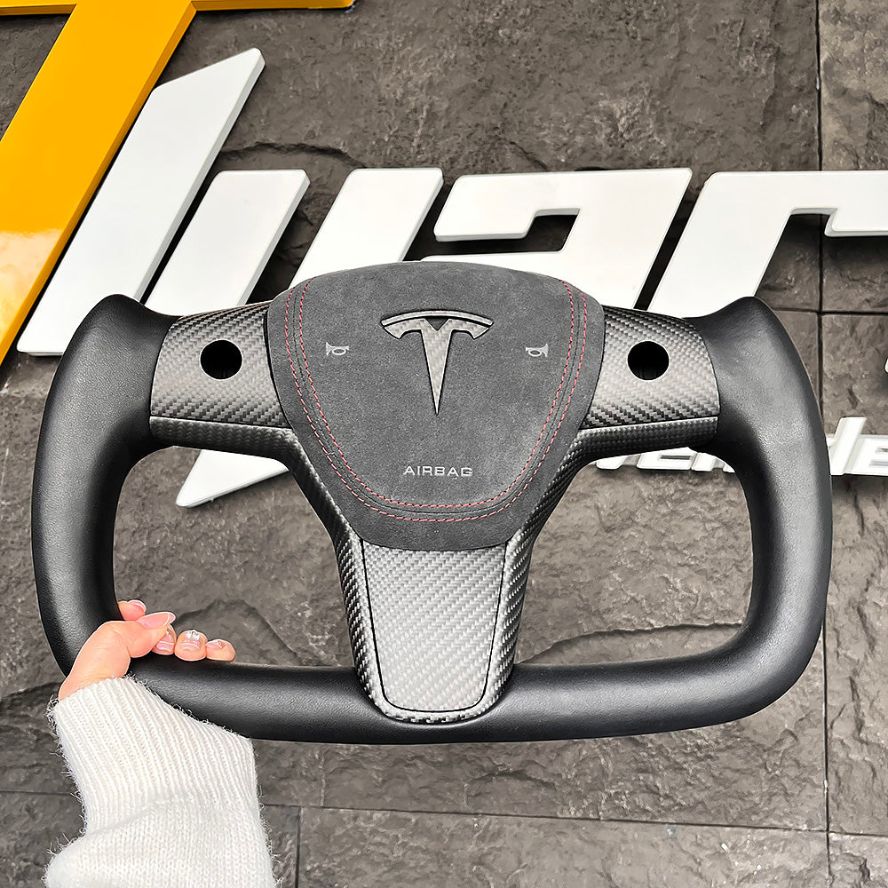 Custom Yoke Style Carbon Fiber Steering Wheel For Tesla Model 3/ Y