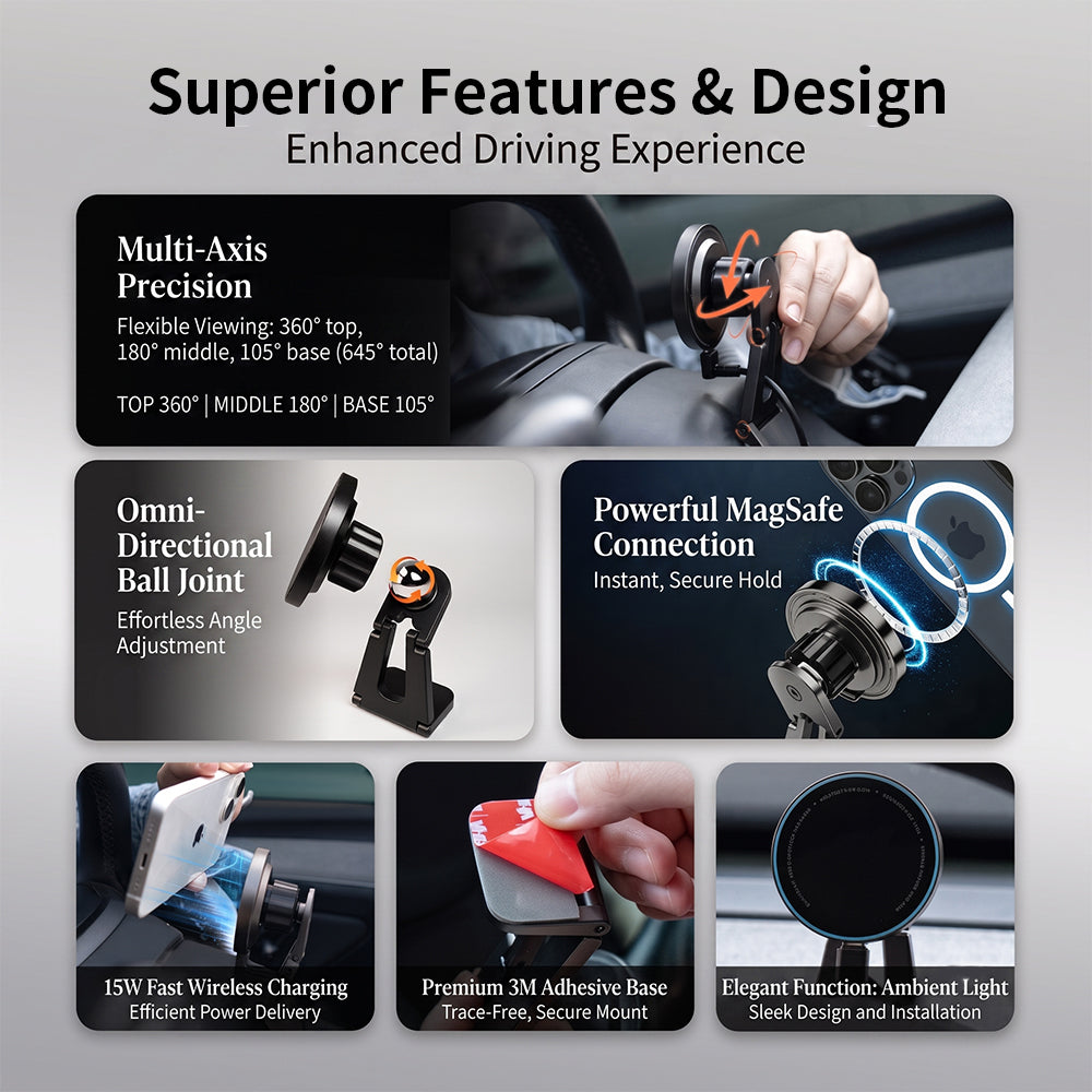 Magnetic Car Phone Mount for Tesla Model 3 / 3 Highland/ Y/ Y Juniper | 15W Fast Wireless Charging