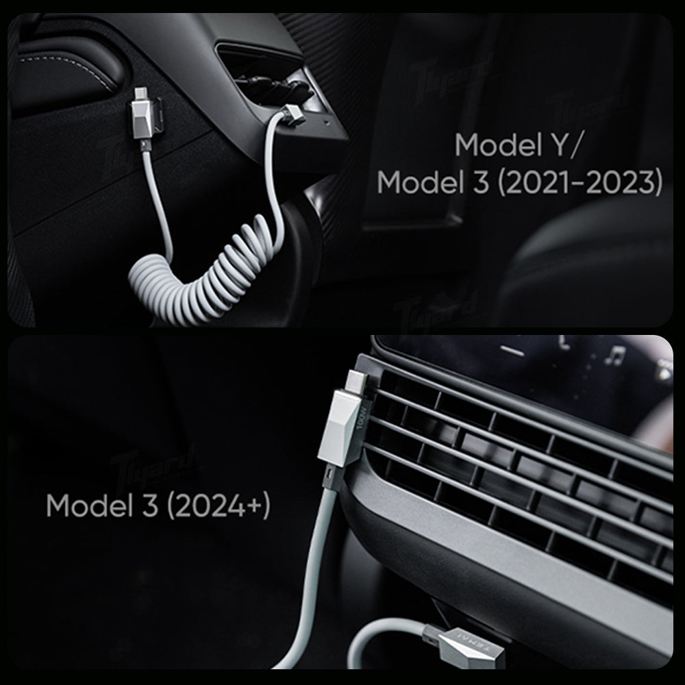 Magnetic Coiled 100W USB-C Charging Cable for Tesla Model 3/Y/S/X & Cybertruck