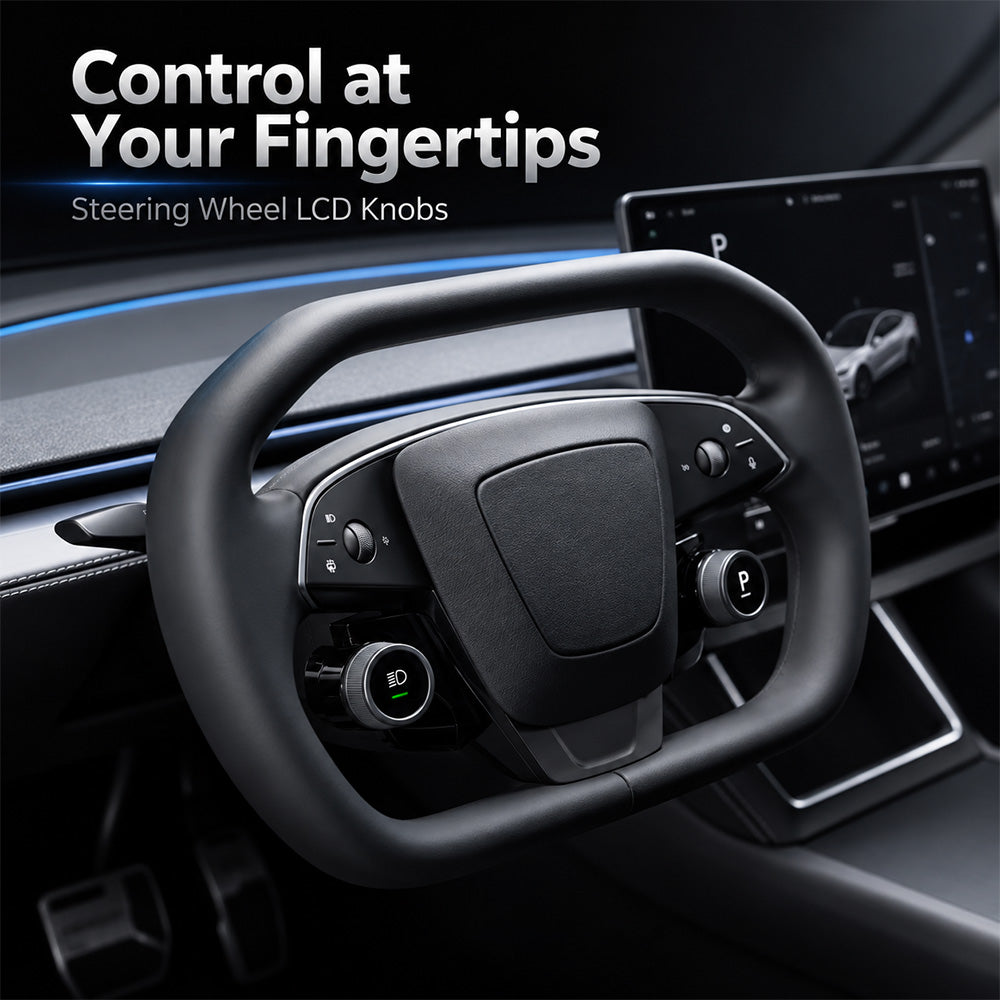 Model 3 Highland & Model Y Juniper Yoke / Cyber Steering Wheel featuring Smart LCD Display Knobs & PRND Control