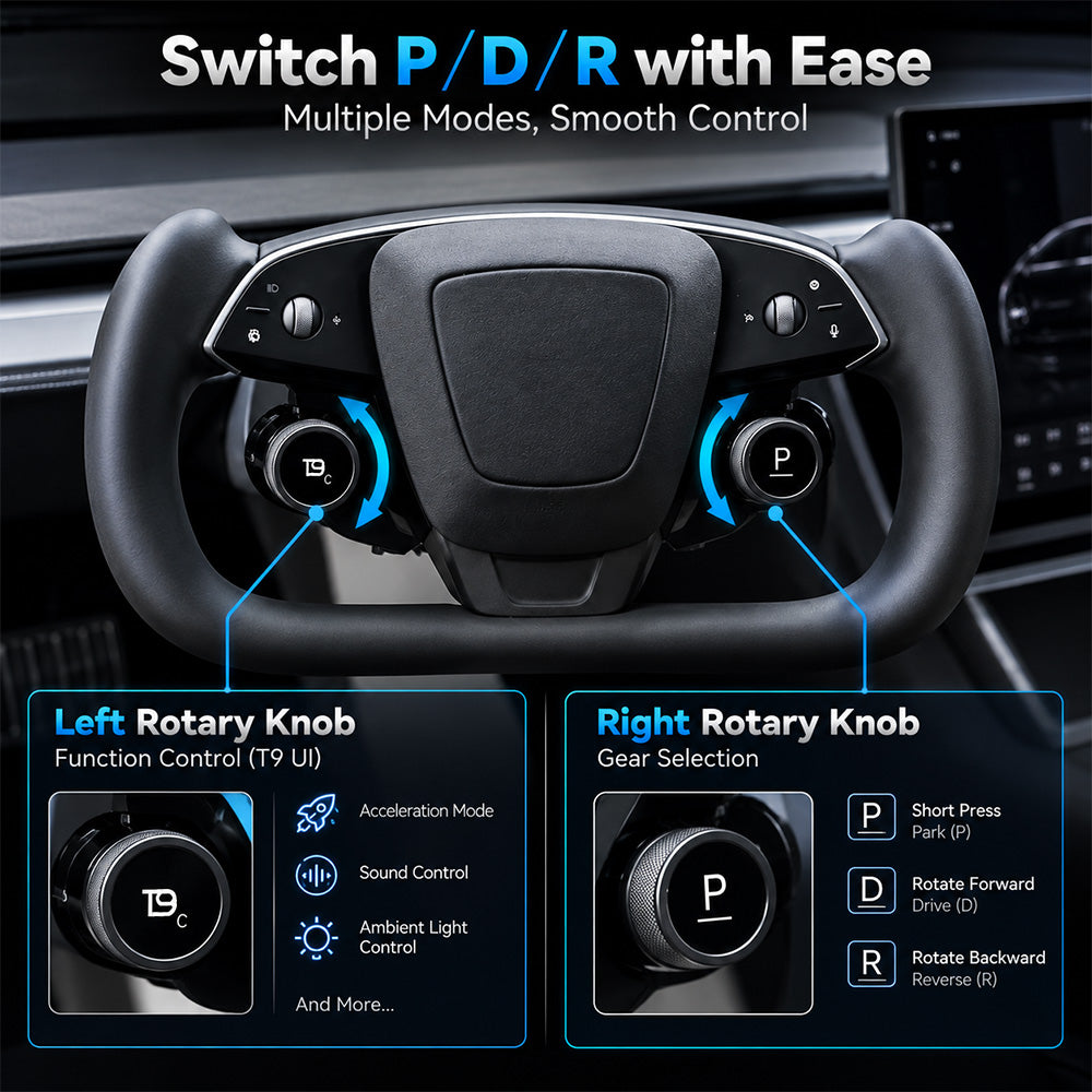 Model 3 Highland & Model Y Juniper Yoke / Cyber Steering Wheel featuring Smart LCD Display Knobs & PRND Control