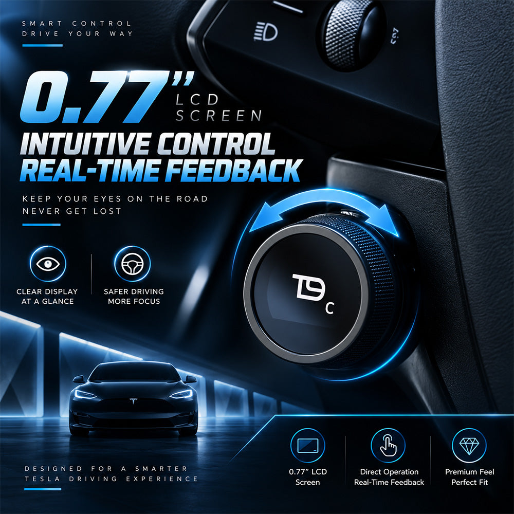 Model 3 Highland & Model Y Juniper Yoke / Cyber Steering Wheel featuring Smart LCD Display Knobs & PRND Control