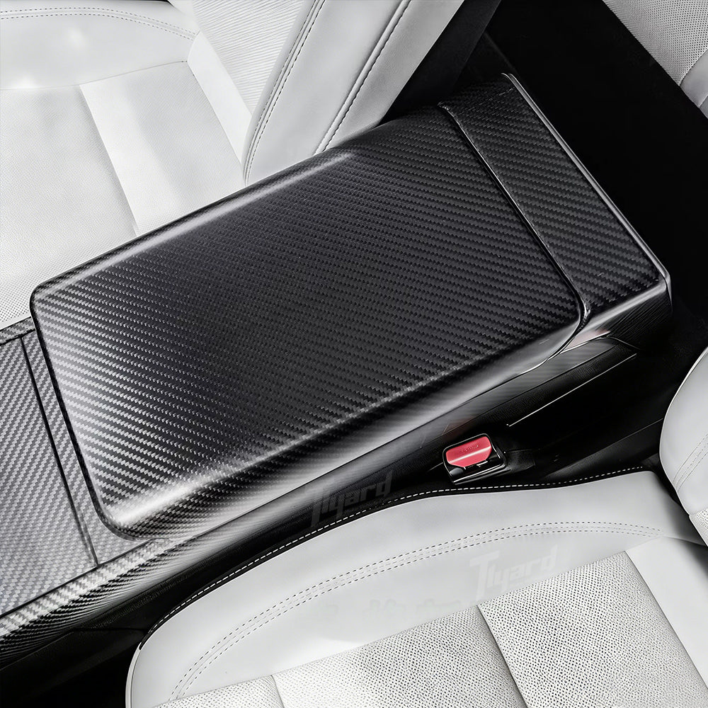 Model Y Juniper & Model 3 Highland Real Carbon Fiber Center Console Armrest Cover Interior Modification Trim | Tlyard