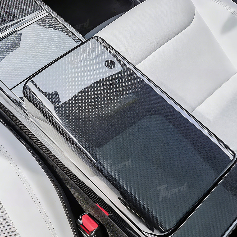 Model Y Juniper & Model 3 Highland Real Carbon Fiber Center Console Armrest Cover Interior Modification Trim | Tlyard