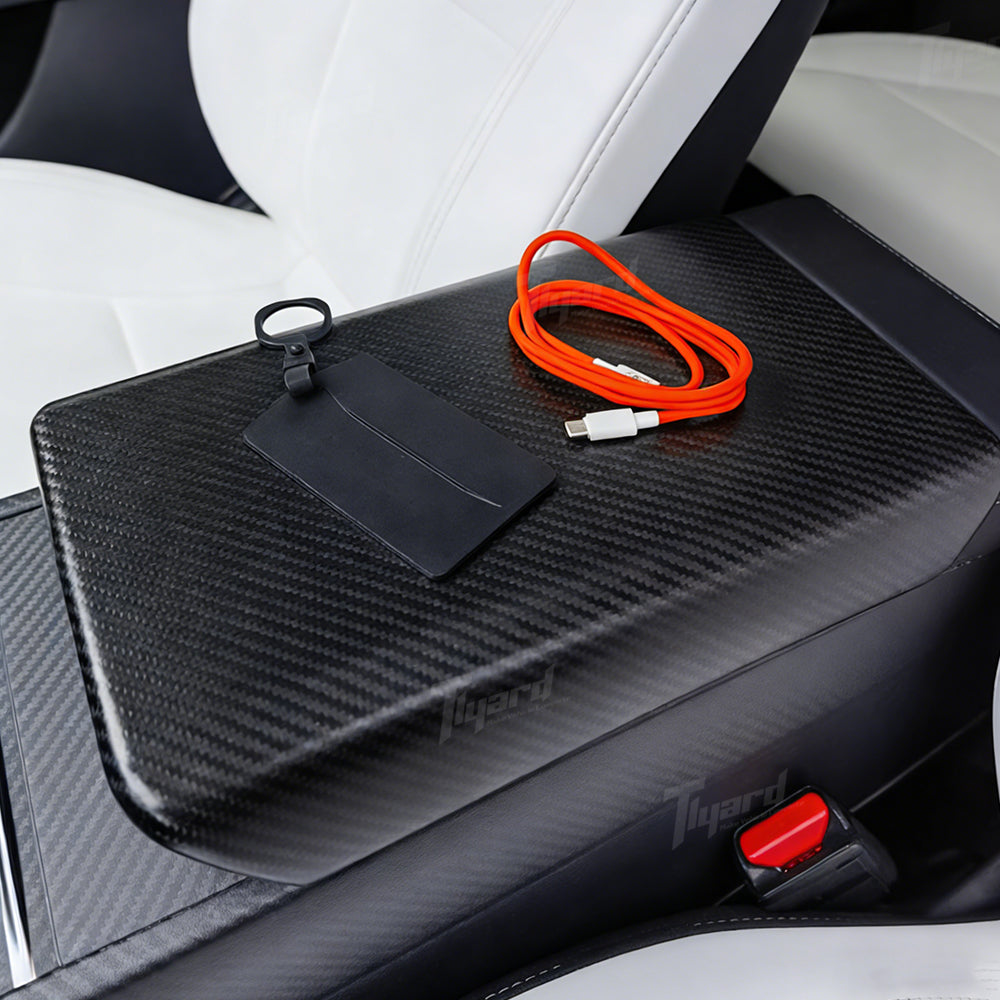 Model Y Juniper & Model 3 Highland Real Carbon Fiber Center Console Armrest Cover Interior Modification Trim | Tlyard