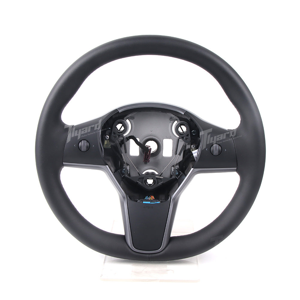 OEM Style Round Leather Steering Wheel Replacement for Tesla Model 3 & Model Y | Tlyard (Buttons Included)