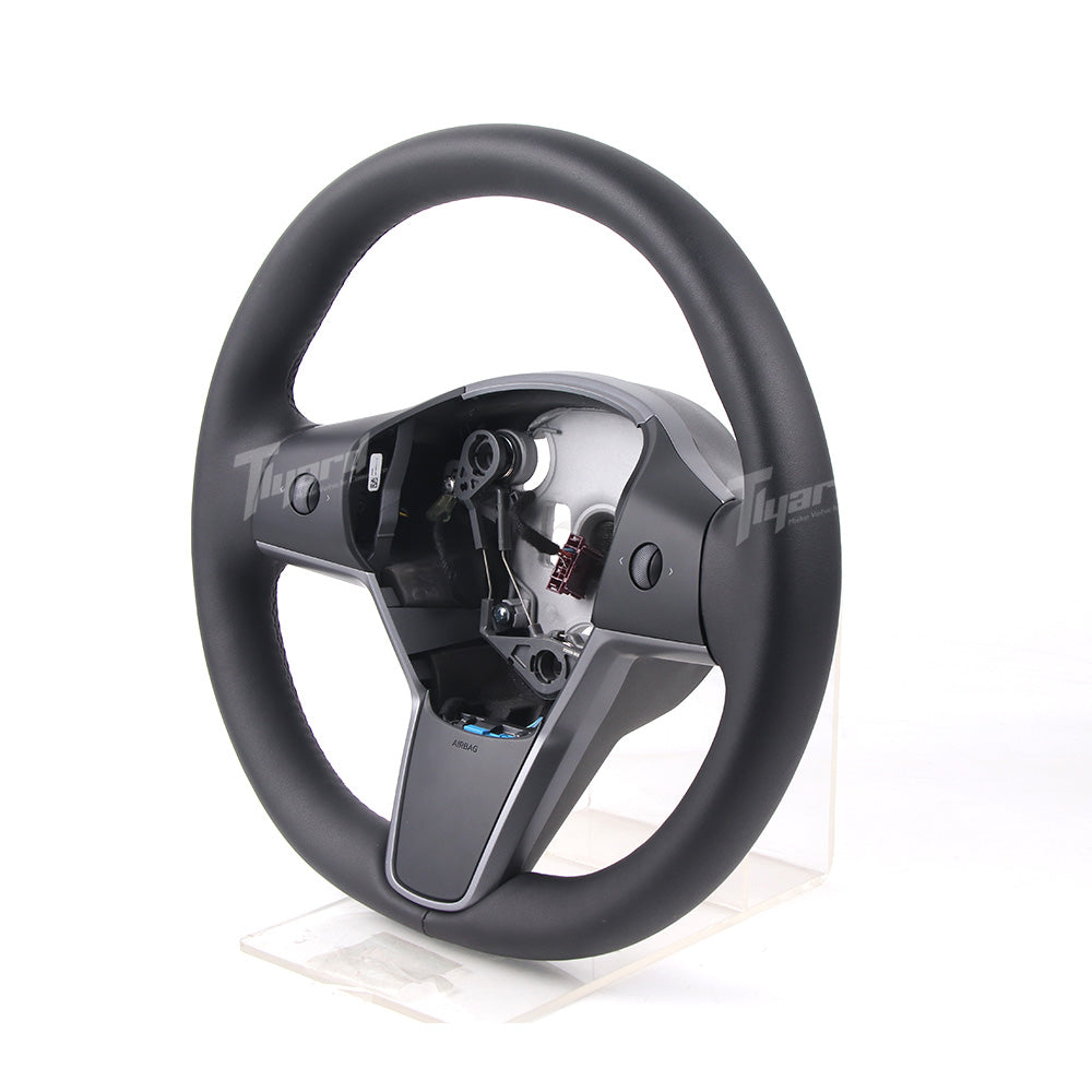 OEM Style Round Leather Steering Wheel Replacement for Tesla Model 3 & Model Y | Tlyard (Buttons Included)