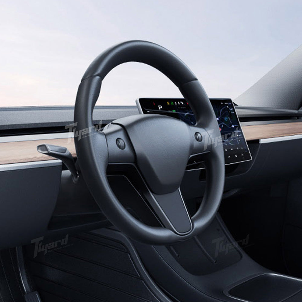 OEM Style Round Leather Steering Wheel Replacement for Tesla Model 3 & Model Y | Tlyard (Buttons Included)