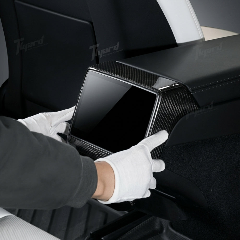 Real Carbon Fiber Rear Screen & Air Vent Outlet Cover Trim for Model Y Juniper & Model 3 Highland