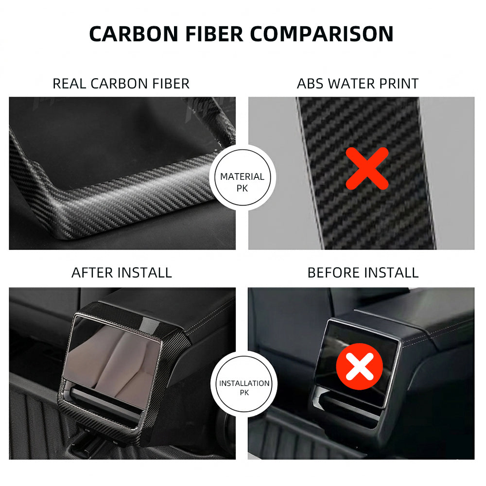 Real Carbon Fiber Rear Screen & Air Vent Outlet Cover Trim for Model Y Juniper & Model 3 Highland