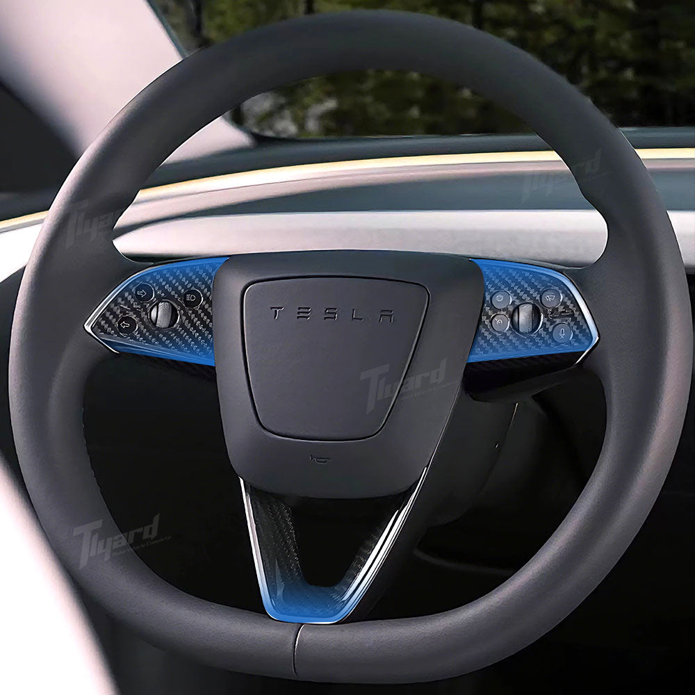 Real Carbon Fiber Steering Wheel Button & V-Shape Trim Cover for Model 3 Highland & Model Y Juniper | Tlyard