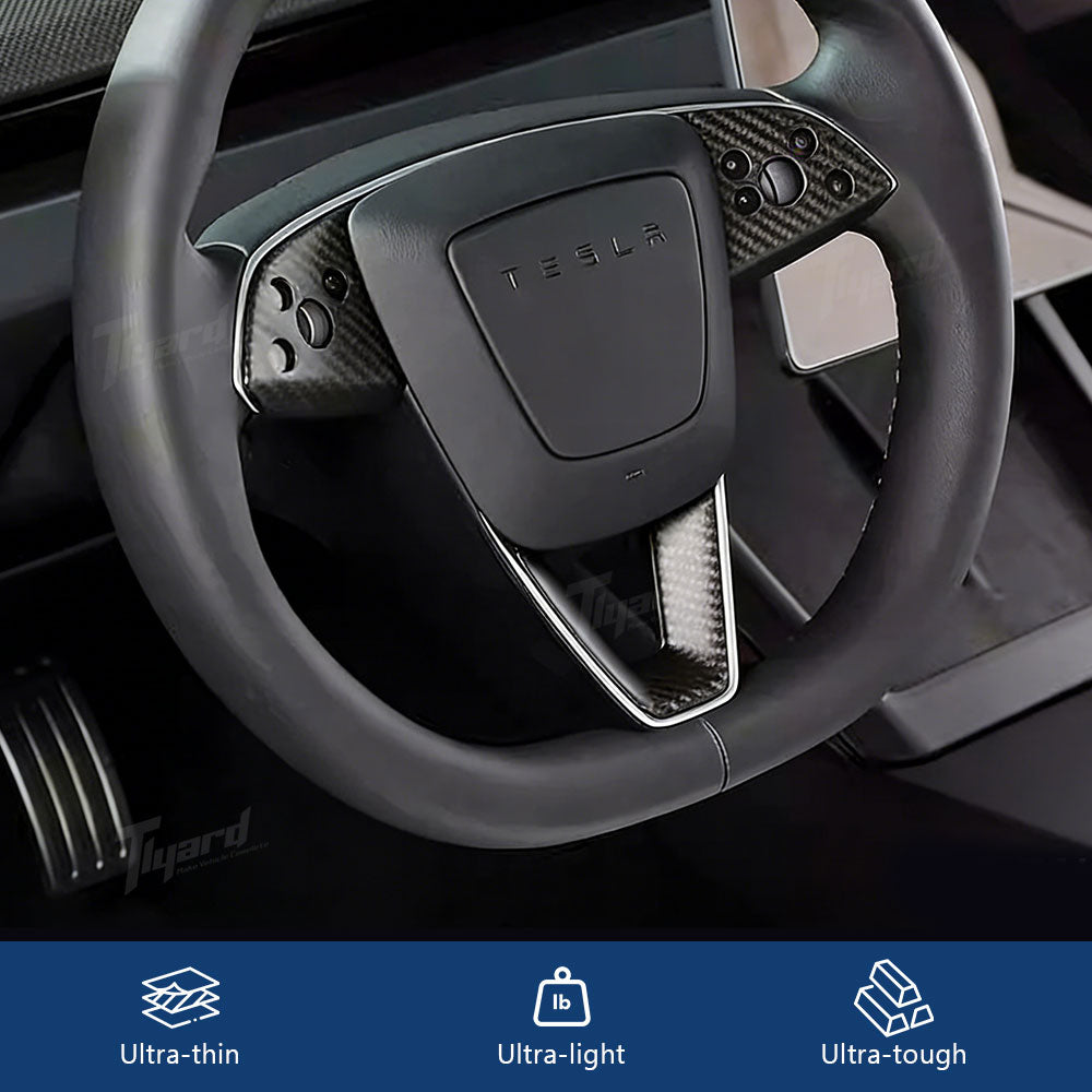 Real Carbon Fiber Steering Wheel Button & V-Shape Trim Cover for Model 3 Highland & Model Y Juniper | Tlyard