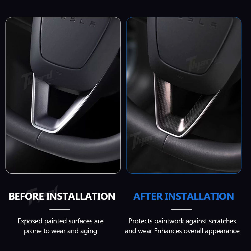 Real Carbon Fiber Steering Wheel Button & V-Shape Trim Cover for Model 3 Highland & Model Y Juniper | Tlyard