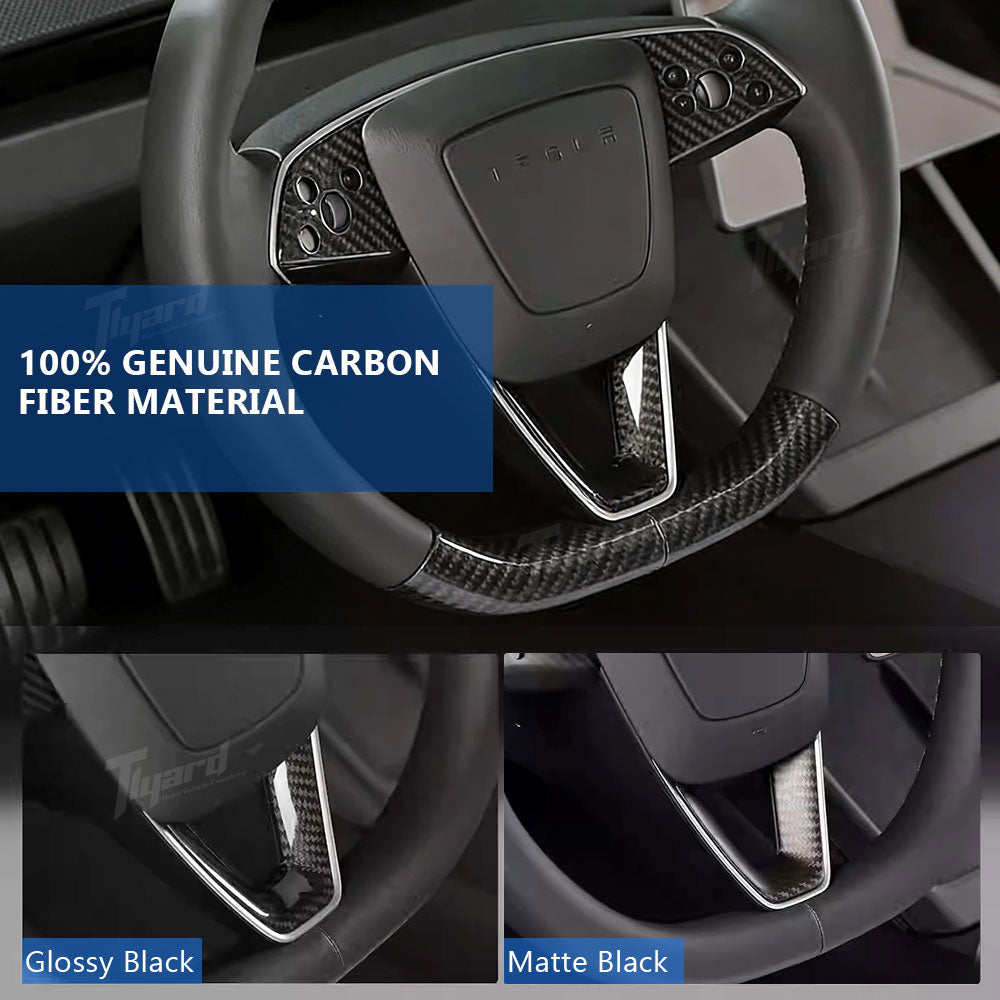 Real Carbon Fiber Steering Wheel Button & V-Shape Trim Cover for Model 3 Highland & Model Y Juniper | Tlyard
