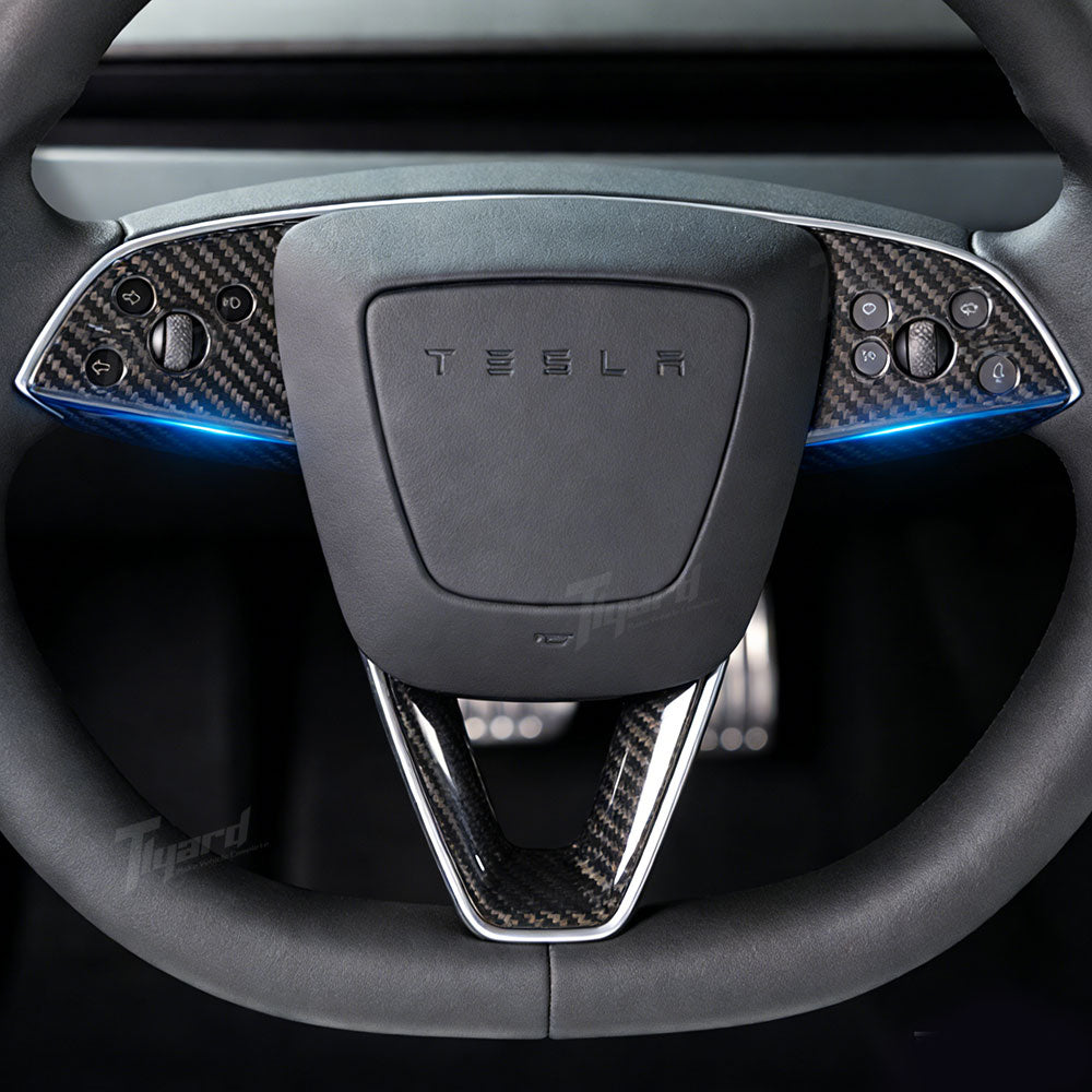 Real Carbon Fiber Steering Wheel Button & V-Shape Trim Cover for Model 3 Highland & Model Y Juniper | Tlyard