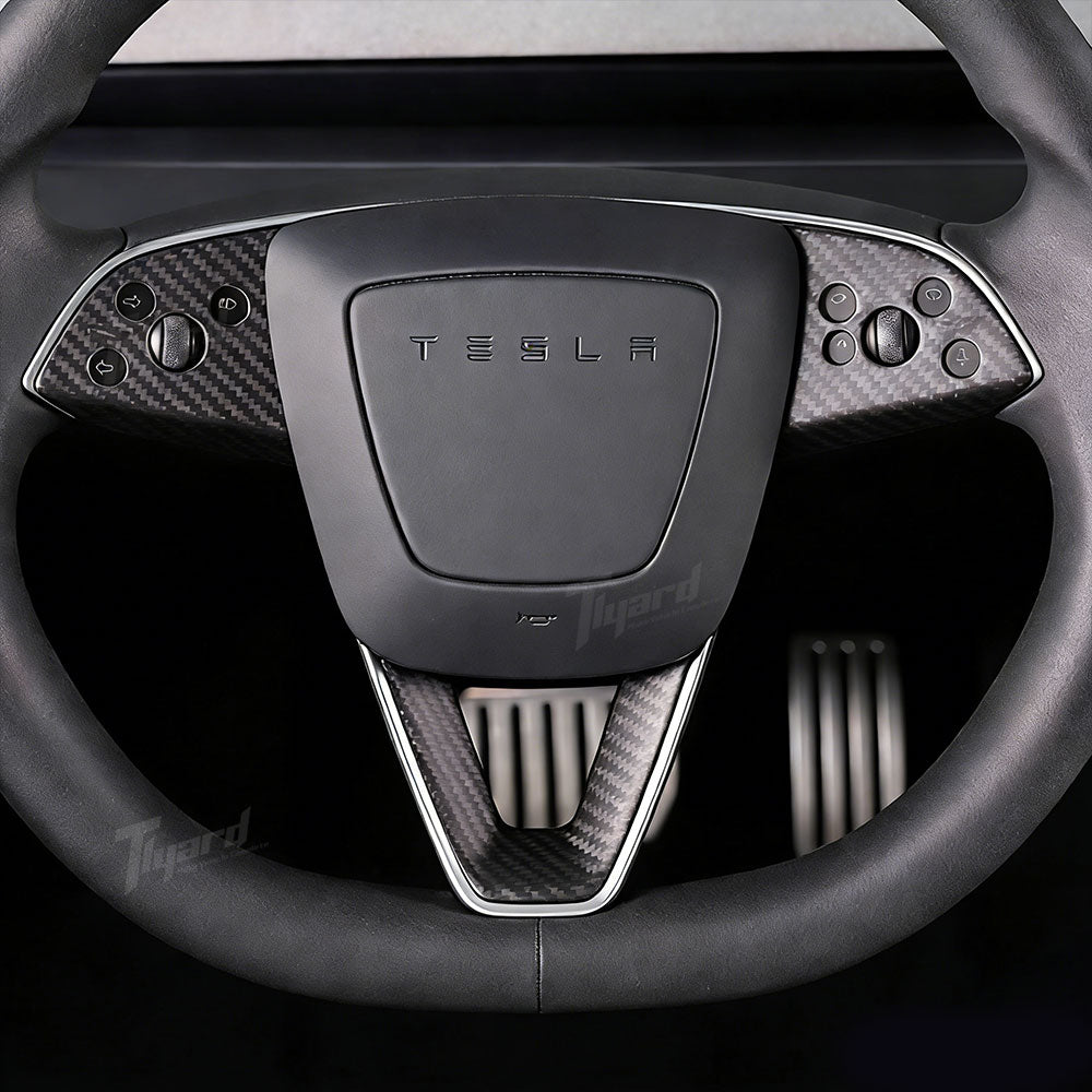 Real Carbon Fiber Steering Wheel Button & V-Shape Trim Cover for Model 3 Highland & Model Y Juniper | Tlyard