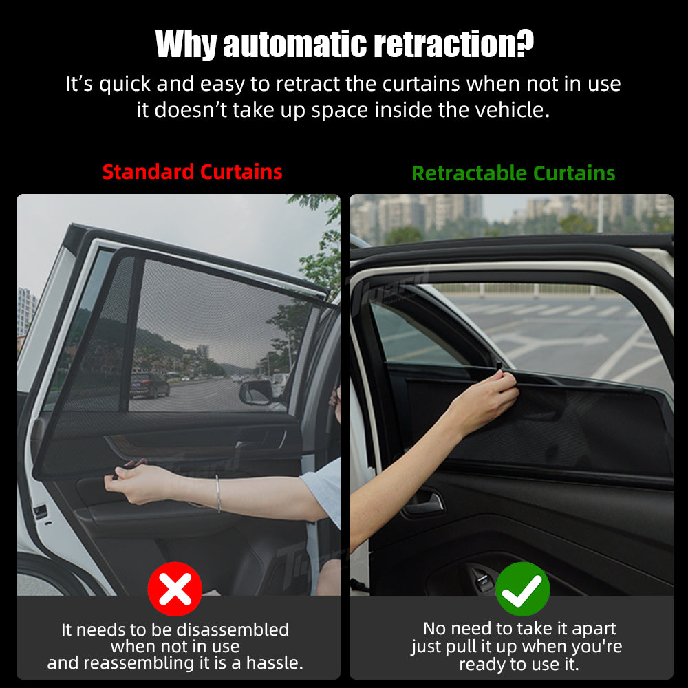 Retractable Side Window Privacy Sunshades for Tesla Model 3/Y/X/S Heat Insulation Curtains Set | Tlyard