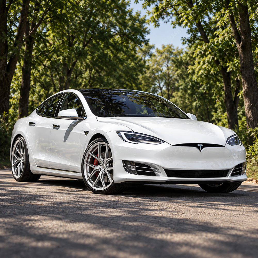 Tesla Model 3 with TLS-08 forged wheels forest view