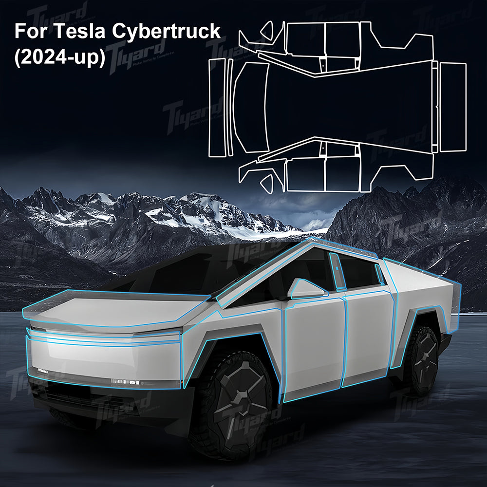 Tesla Cybertruck Paint Protective Film Pre-Cut Full Coverage PPF Scratch Protector Exterior | Tlyard Tesla CyberShield