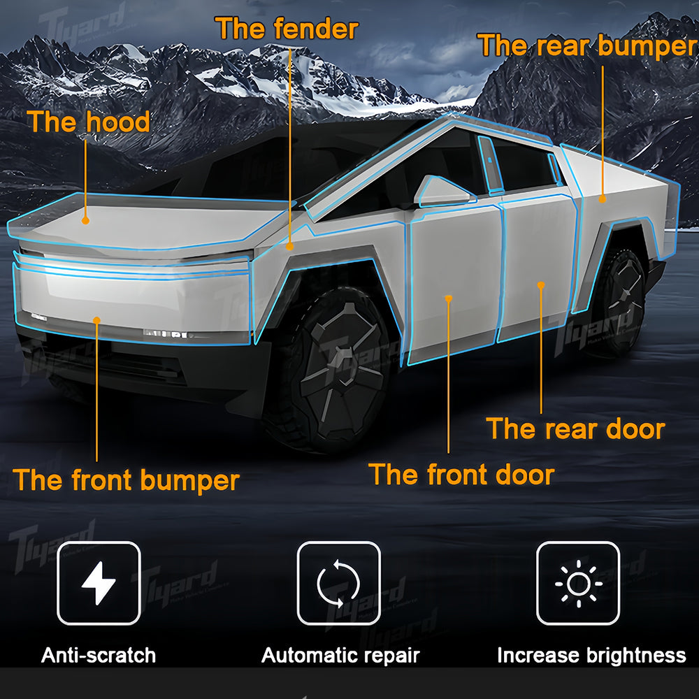 Tesla Cybertruck Paint Protective Film Pre-Cut Full Coverage PPF Scratch Protector Exterior | Tlyard Tesla CyberShield