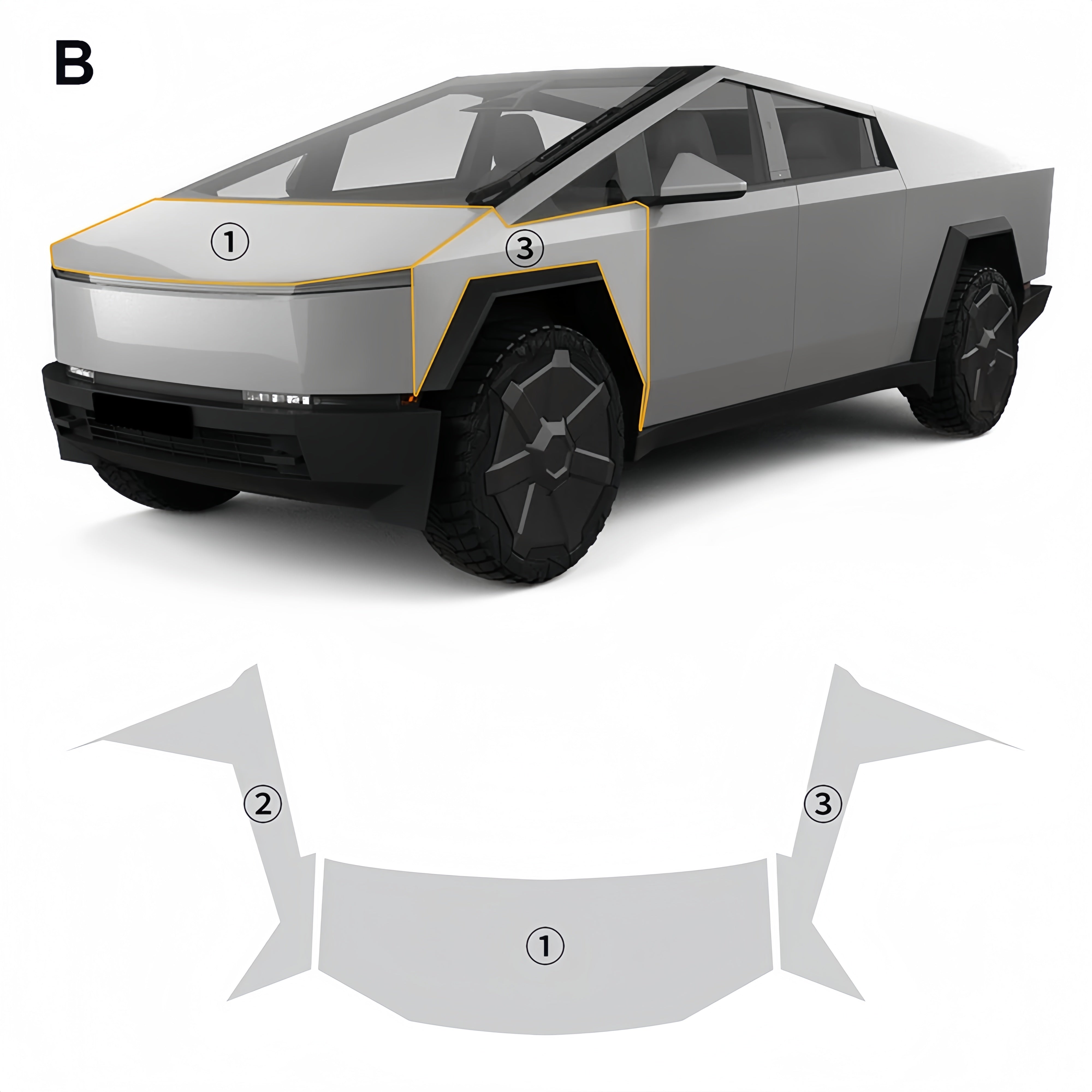 Tesla Cybertruck Paint Protective Film Pre-Cut Full Coverage PPF Scratch Protector Exterior | Tlyard Tesla CyberShield