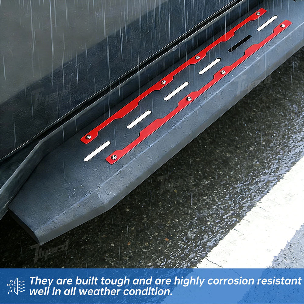 Tesla Cybertruck Running Boards with Red Accents Tactical Style Side Steps | Tlyard