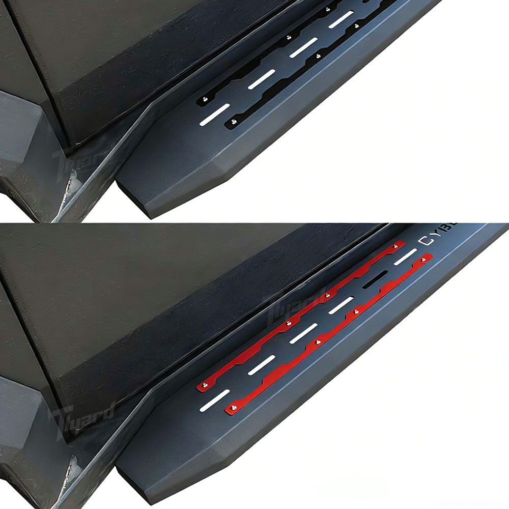 Tesla Cybertruck Running Boards with Red Accents Tactical Style Side Steps | Tlyard