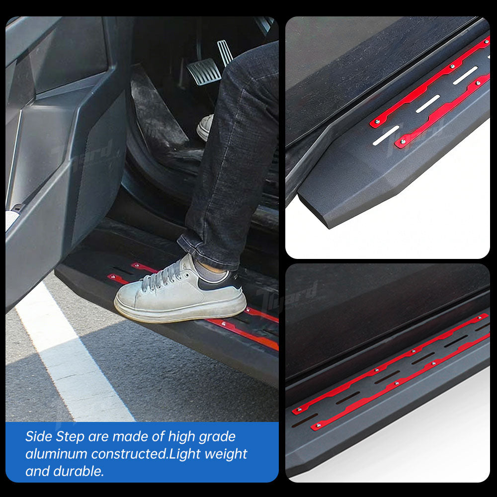 Tesla Cybertruck Running Boards with Red Accents Tactical Style Side Steps | Tlyard
