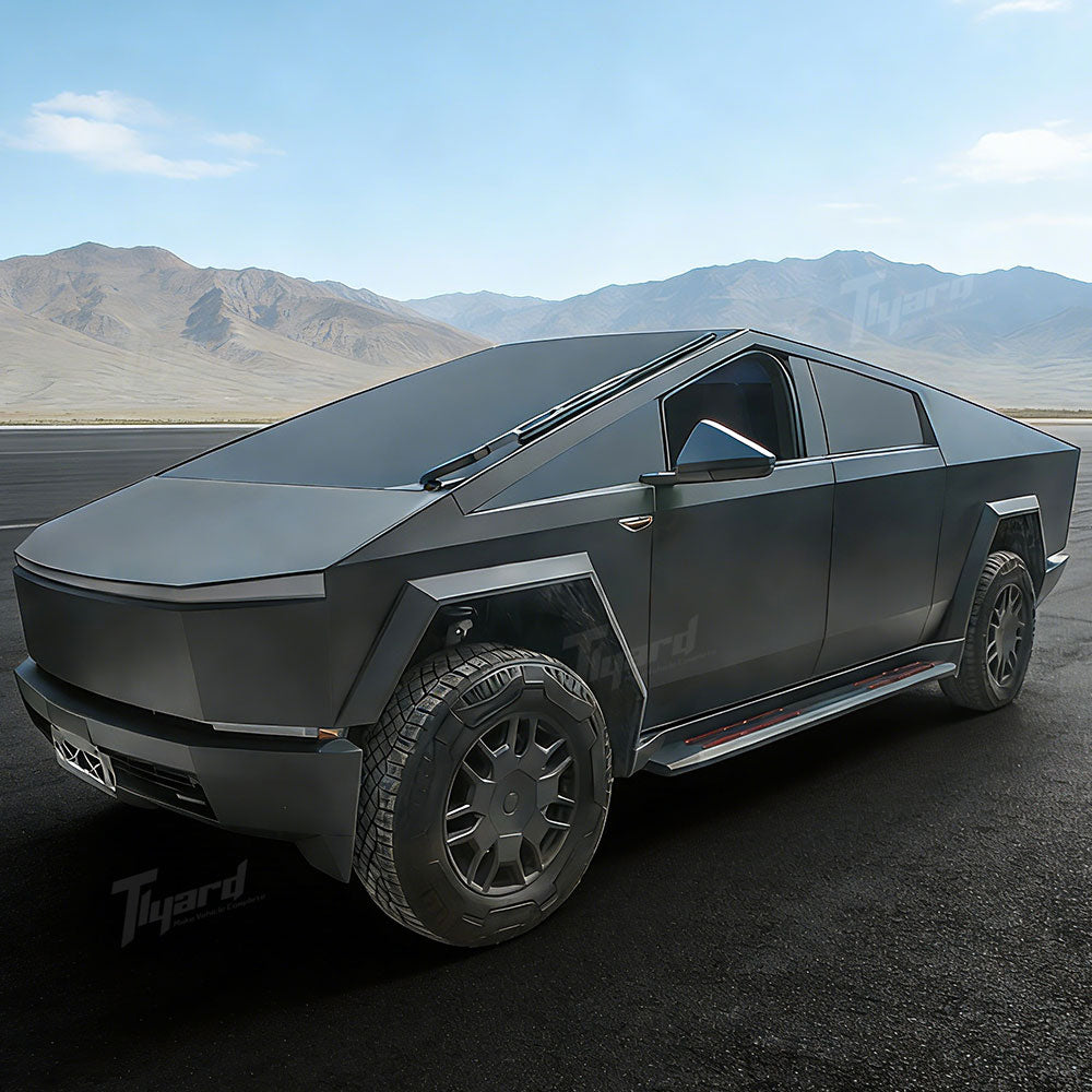 Tesla Cybertruck Running Boards with Red Accents Tactical Style Side Steps | Tlyard
