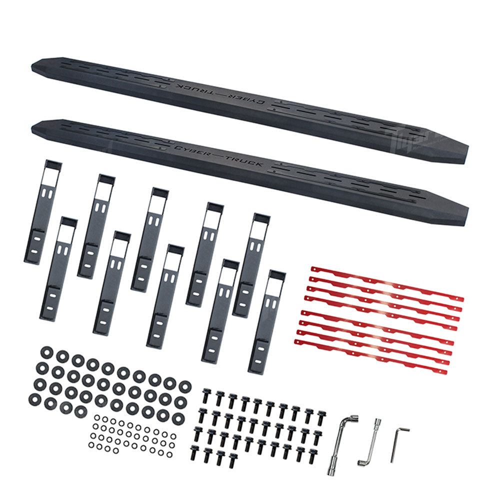 Tesla Cybertruck Running Boards with Red Accents Tactical Style Side Steps | Tlyard