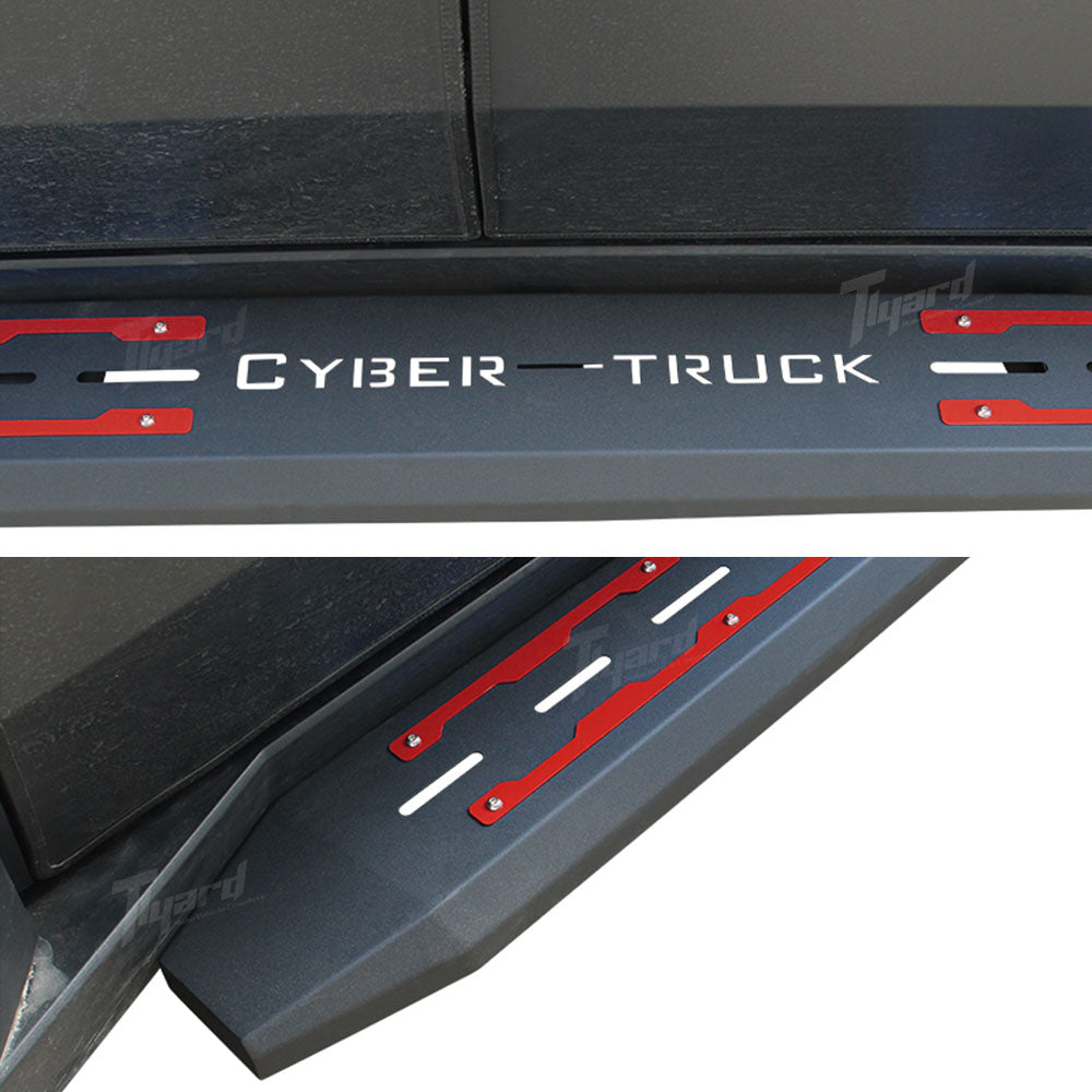 Tesla Cybertruck Running Boards with Red Accents Tactical Style Side Steps | Tlyard