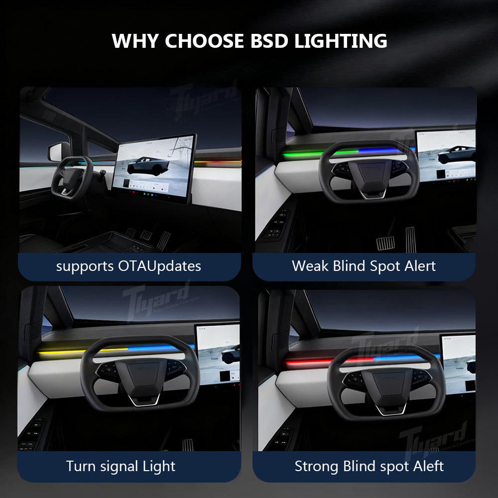 Tesla Cybertruck Smart BSD Ambient Lighting - Intelligent Blind Spot Detection & Interactive Interior Mood Lights | Tlyard