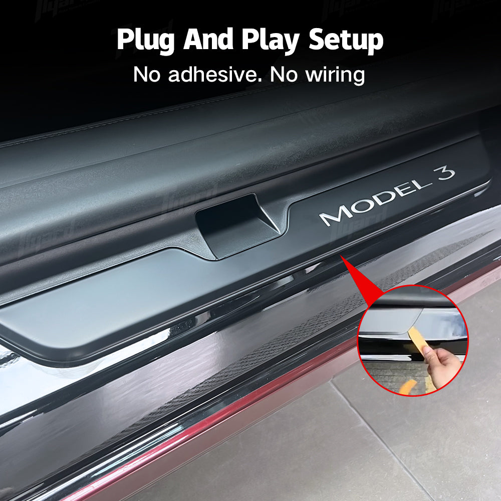 Tesla Model 3 Highland 2024+ Illuminated Door Sill Protector LED Strip Welcome Pedal | Tlyard