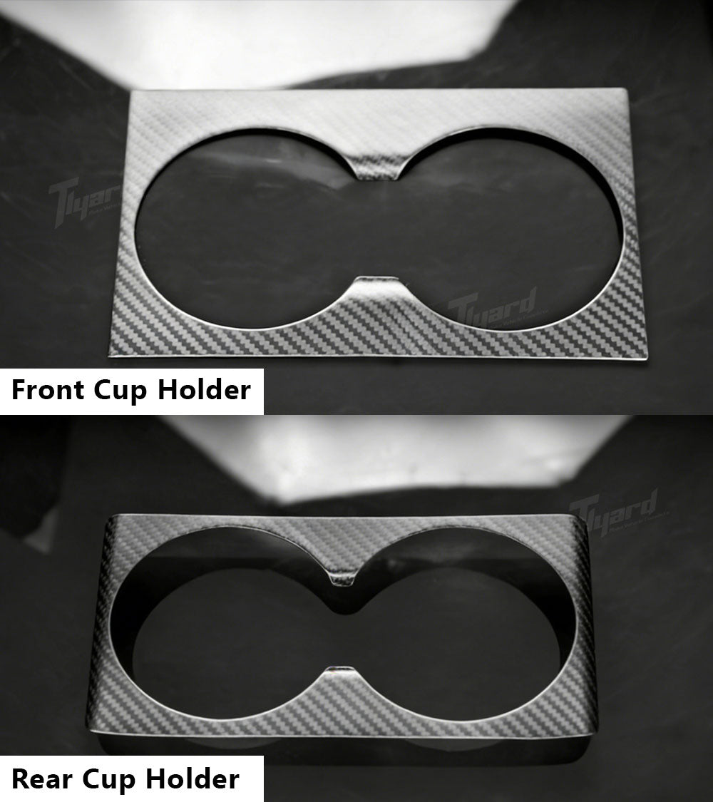 Tesla Model 3 Highland Real Carbon Fiber Cup Holder Cover Trim - Front & Rear Center Console Water Cup Frame Decoration | Tlyard