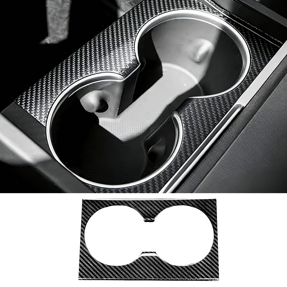 Tesla Model 3 Highland Real Carbon Fiber Cup Holder Cover Trim - Front & Rear Center Console Water Cup Frame Decoration | Tlyard