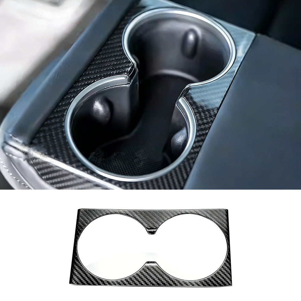 Tesla Model 3 Highland Real Carbon Fiber Cup Holder Cover Trim - Front & Rear Center Console Water Cup Frame Decoration | Tlyard