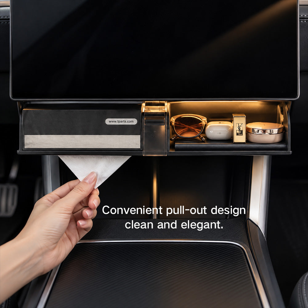 Tesla Model 3 & Model Y Under Screen Hidden Storage Tray with LED Light (2017-2026+)