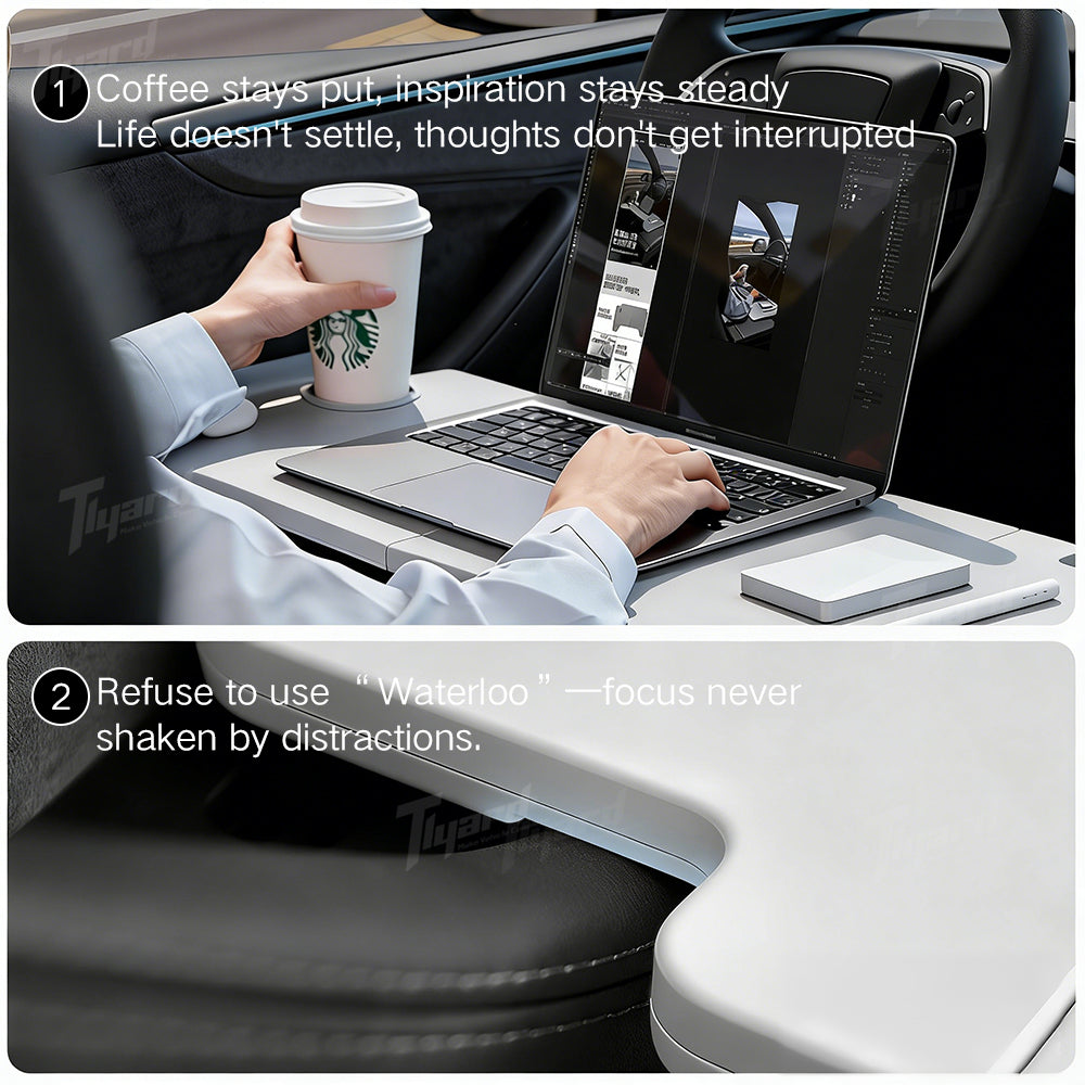 Tlyard Multifunctional Folding Car Tray Desk for Tesla Model 3/Y/S/X/Cybertruck – Portable Laptop Table & Dining Tray for Driver & Passenger