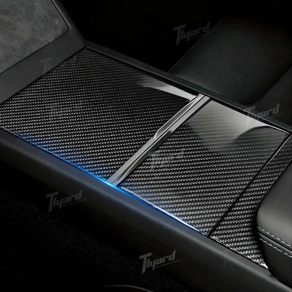Real Carbon Fiber Center Console Overlay for Tesla Model 3 Highland / Model Y Juniper