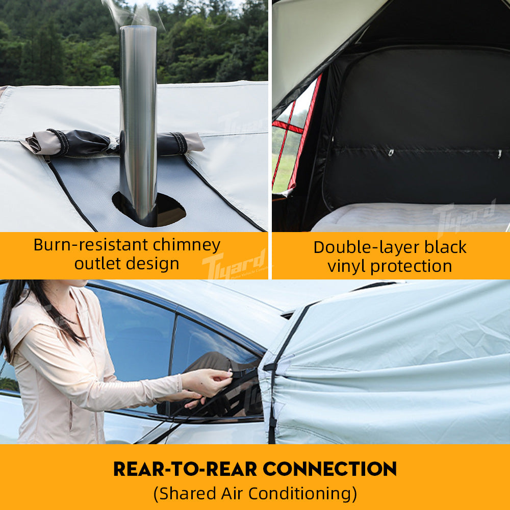 ac tent tesla Tlyard Tesla Camping Suite: All-Weather SUV Rear Extension Tent