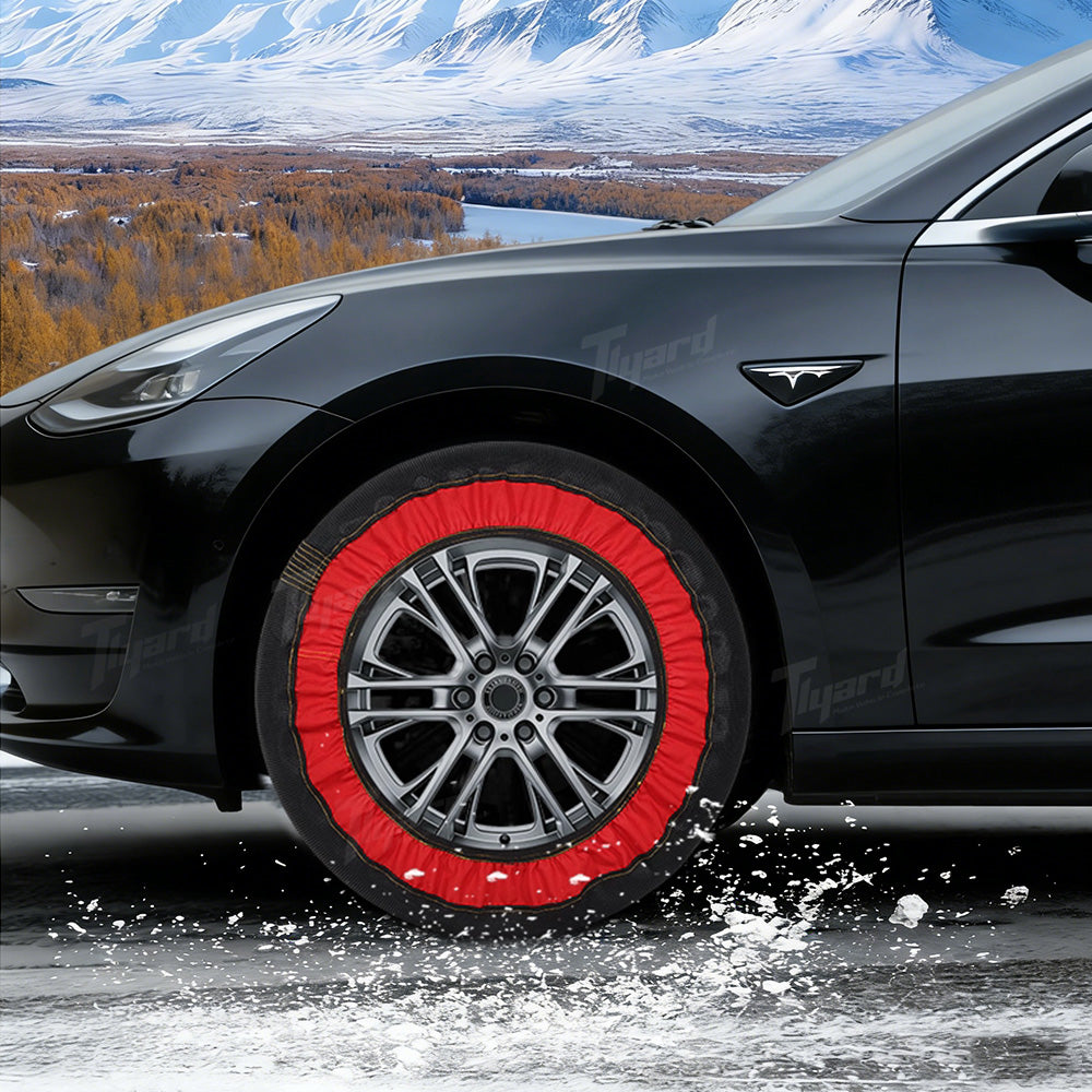 Tlyard Tesla Snow Socks for Tires - Anti-Slip Tire Traction Aids for Model 3/Y/S/X/Cybertruck, Winter Emergency Tire Chains Alternative