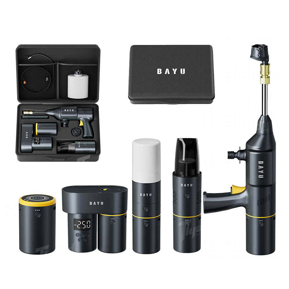 Tlyard Universal 5-in-1 Modular Car Emergency Kit: Modular Tire Inflator, Pressure Washer, Vacuum Cleaner, Power Bank & SOS Flashlight