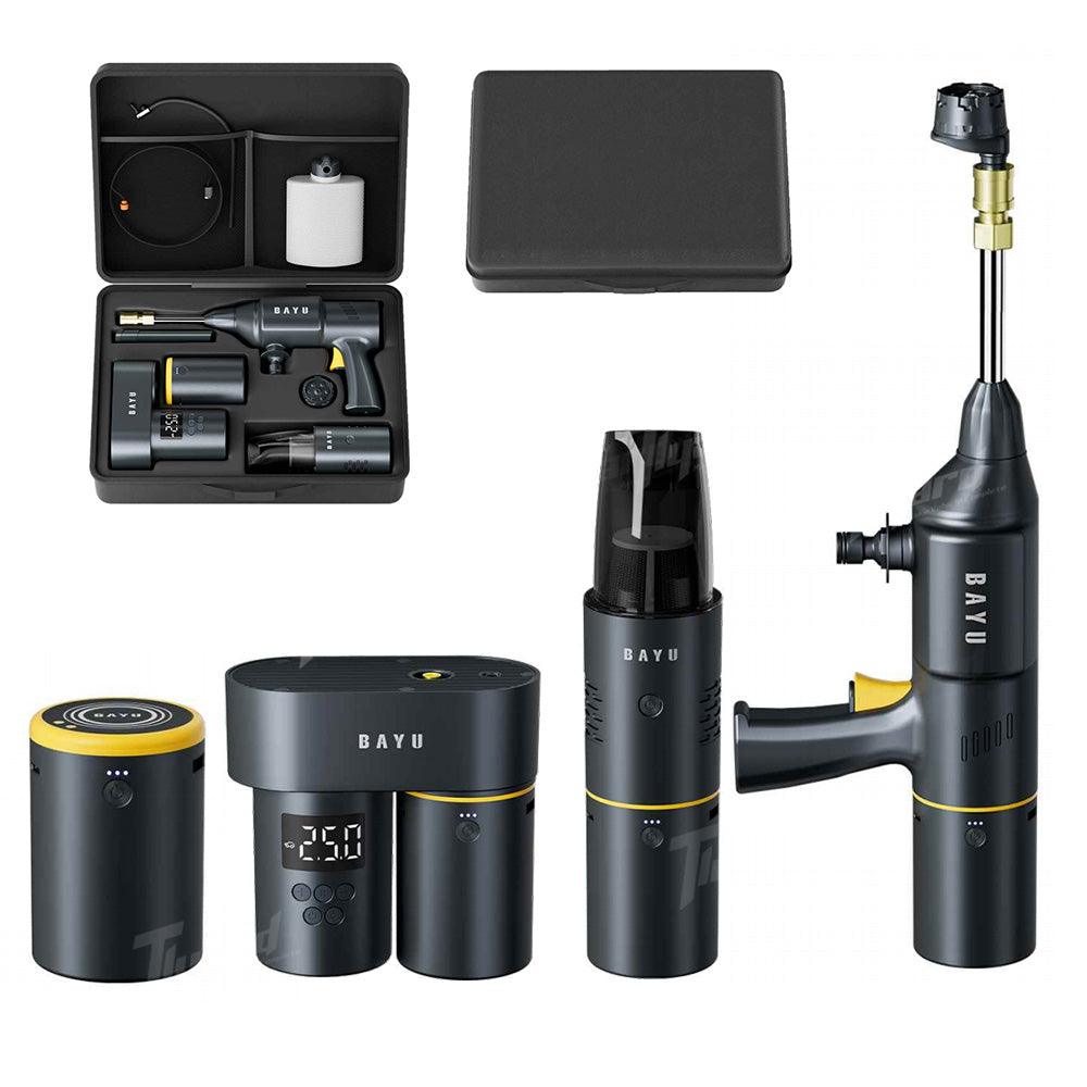 Tlyard Universal 5-in-1 Modular Car Emergency Kit: Modular Tire Inflator, Pressure Washer, Vacuum Cleaner, Power Bank & SOS Flashlight