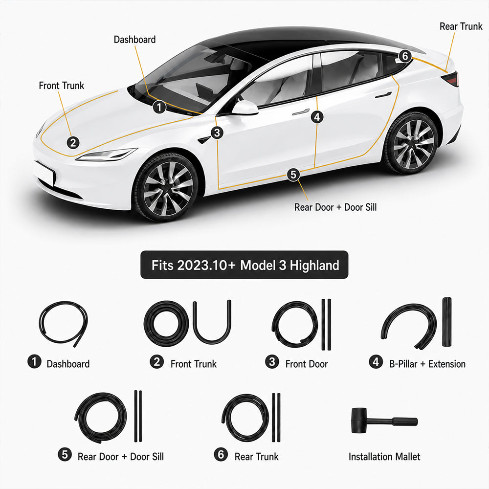 Tlyard Tesla Model 3 & Y Rubber Door Seal Strip Kit - Noise Reduction Weather Stripping for Model 3 Highland & Model Y Juniper
