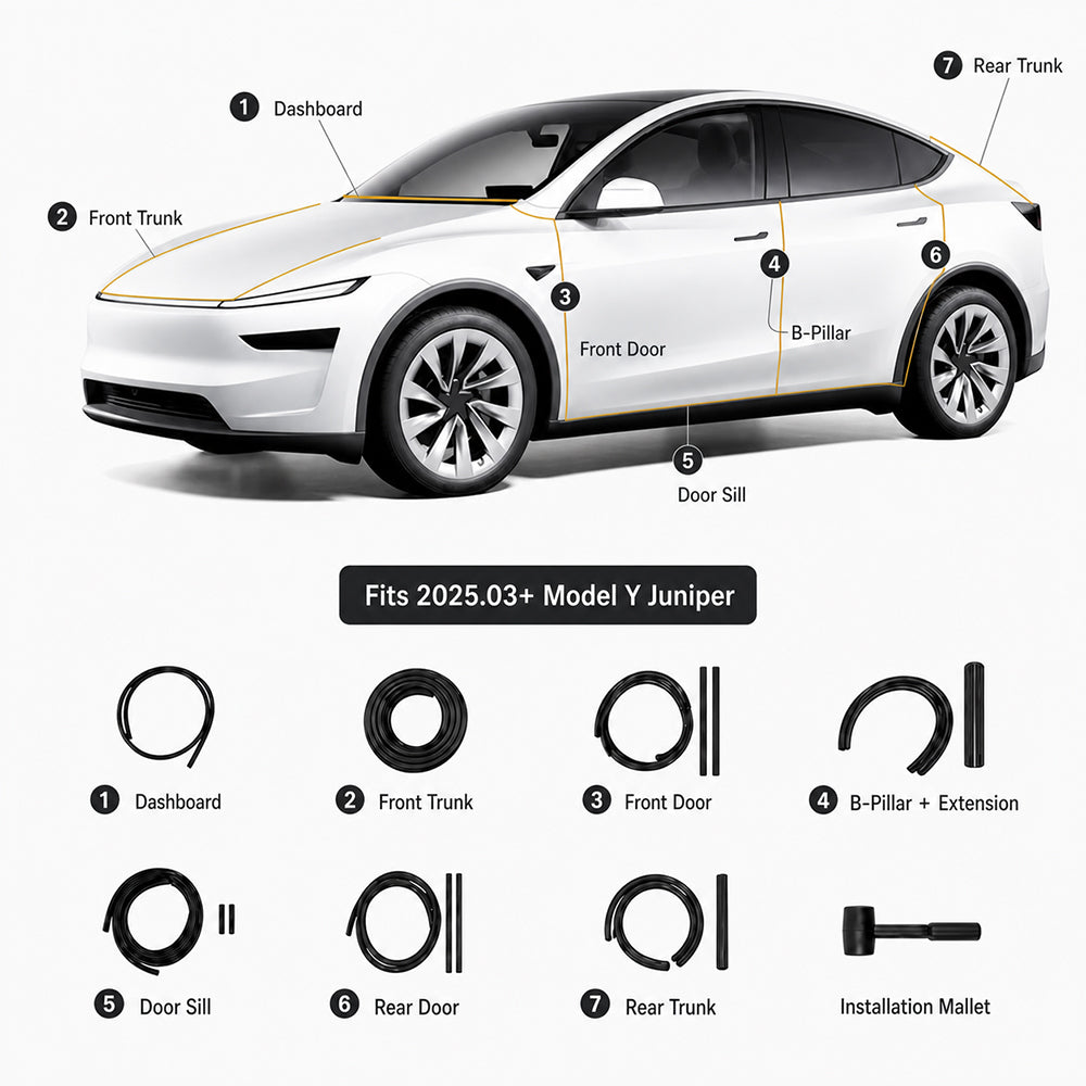 Tlyard Tesla Model 3 & Y Rubber Door Seal Strip Kit - Noise Reduction Weather Stripping for Model 3 Highland & Model Y Juniper