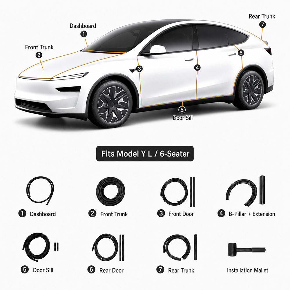 Tlyard Tesla Model 3 & Y Rubber Door Seal Strip Kit - Noise Reduction Weather Stripping for Model 3 Highland & Model Y Juniper