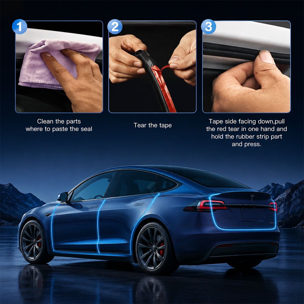Tlyard Tesla Model 3 & Y Rubber Door Seal Strip Kit - Noise Reduction Weather Stripping for Model 3 Highland & Model Y Juniper