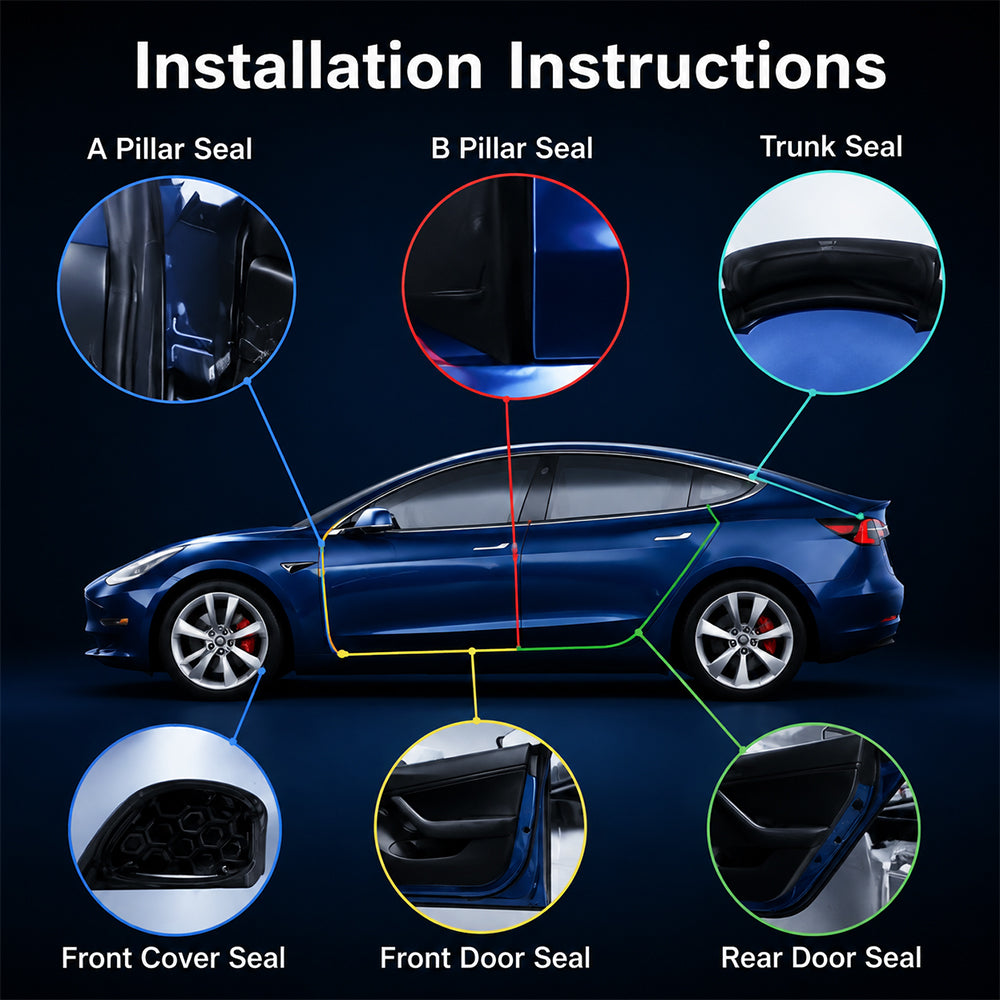 Tlyard Tesla Model 3 & Y Rubber Door Seal Strip Kit - Noise Reduction Weather Stripping for Model 3 Highland & Model Y Juniper