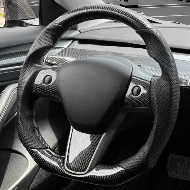 Model 3/ Y Custom Sport Grip Real Carbon Fiber Steering Wheel - Tlyard